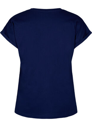 Organic cotton T-shirt with gold print, Med.Blue Gold Flower, Packshot image number 1