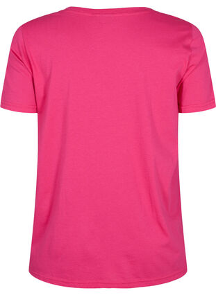 Cotton t-shirt with v-neck and print, Fuchsia Purple Love, Packshot image number 1