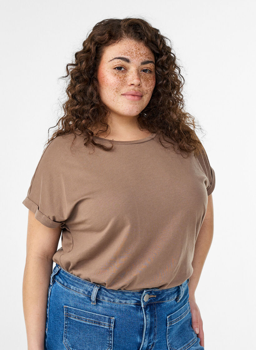 Short-sleeved cotton blend t-shirt, Brown, Model image number 0