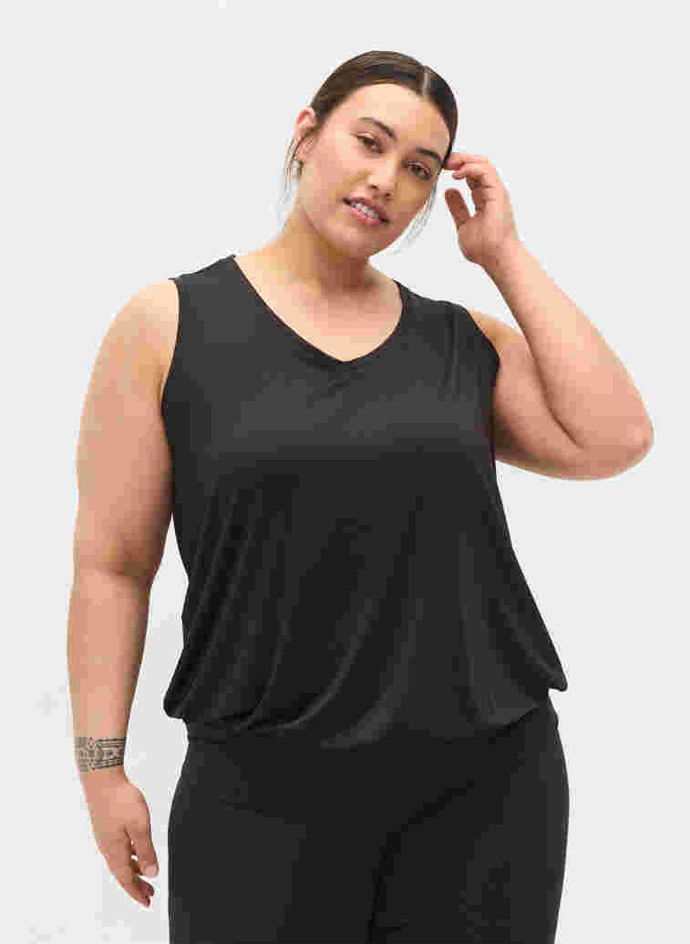 Workout top with elasticated bottom, Black, Model image number 0