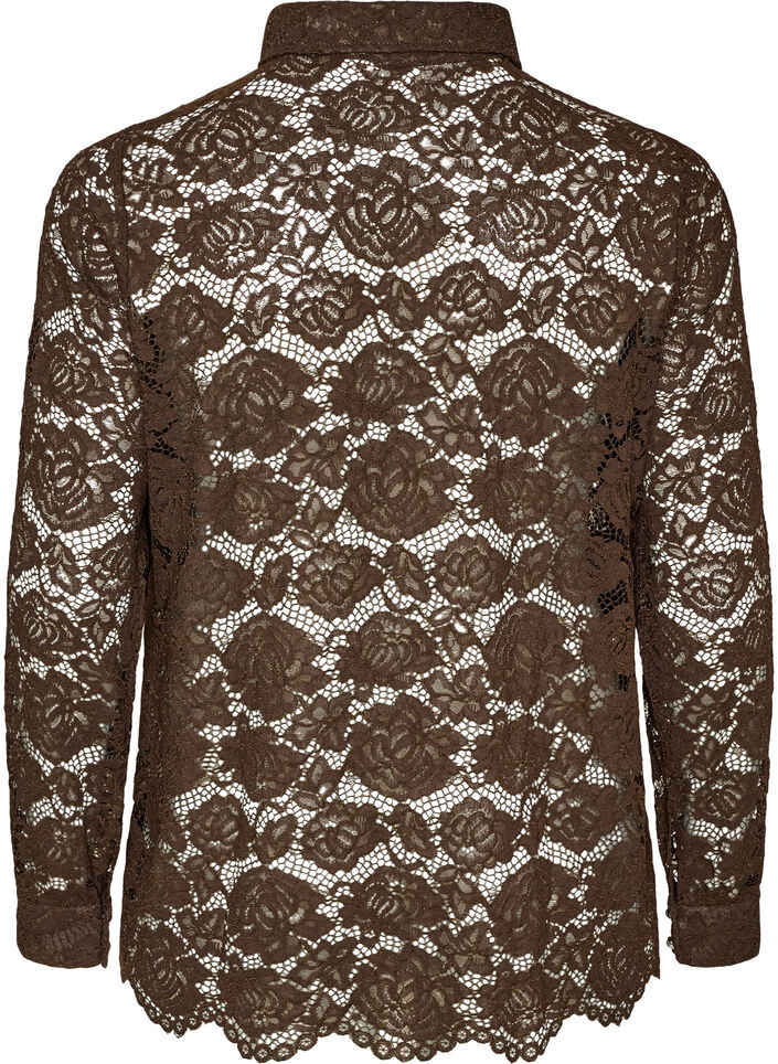 Lace shirt with pearl buttons, Brown, Packshot image number 1