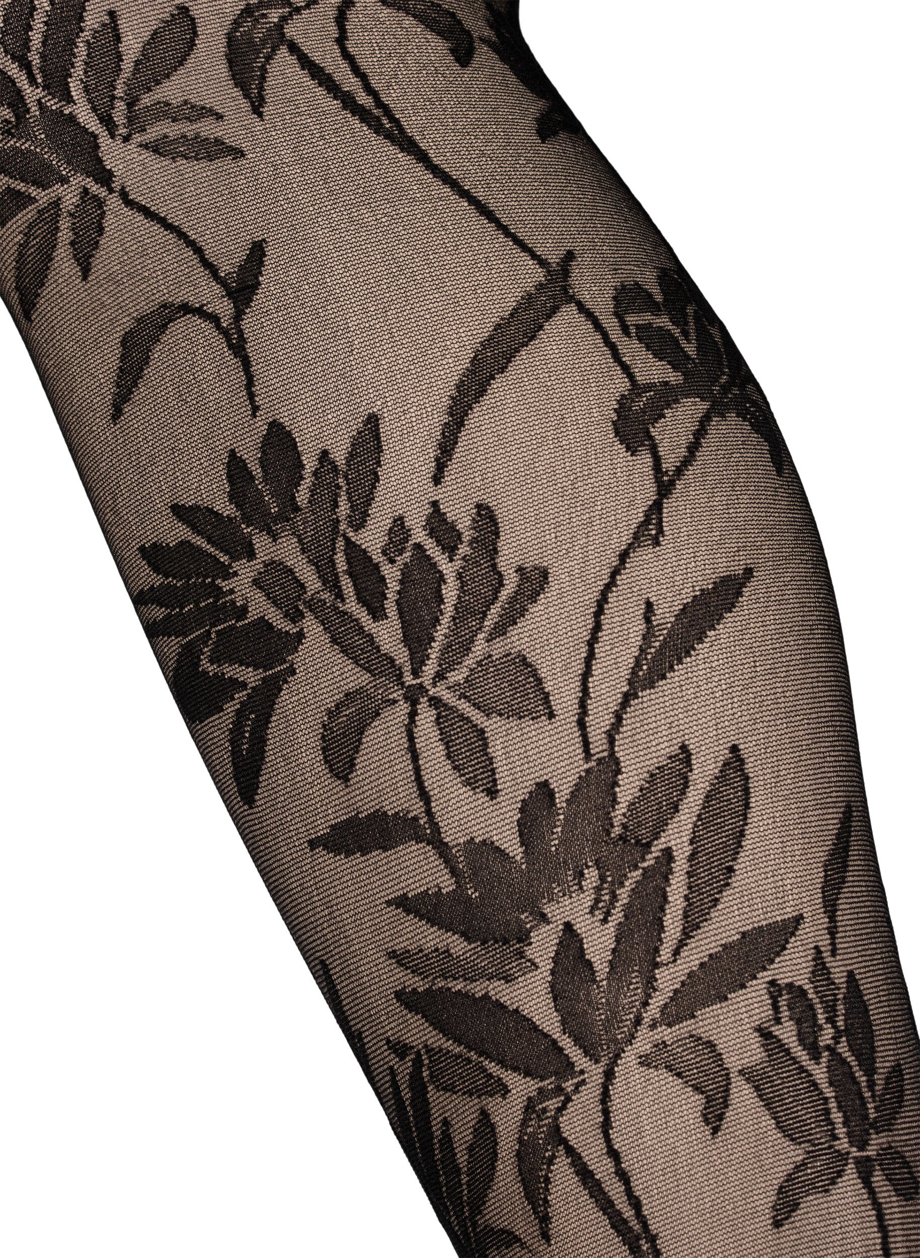 Zizzifashion 25 denier tights with leaf pattern, Black, Packshot image number 1