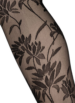 25 denier tights with leaf pattern, Black, Packshot image number 1