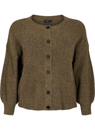 Ribbed knitted cardigan with buttons, Brown Mel., Packshot