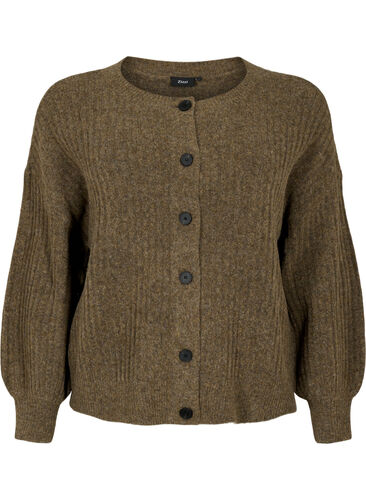 Ribbed knitted cardigan with buttons, Brown Mel., Packshot image number 0