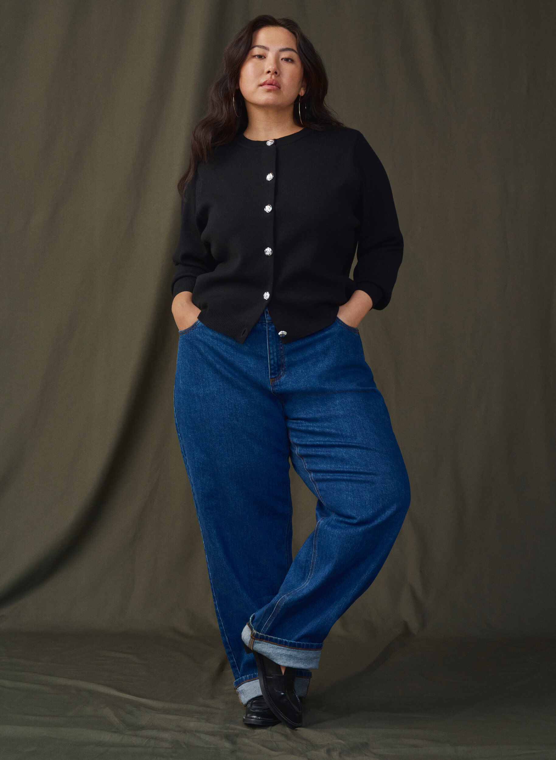 Zizzifashion Knitted cardigan with decorative buttons, Black, Image image number 0