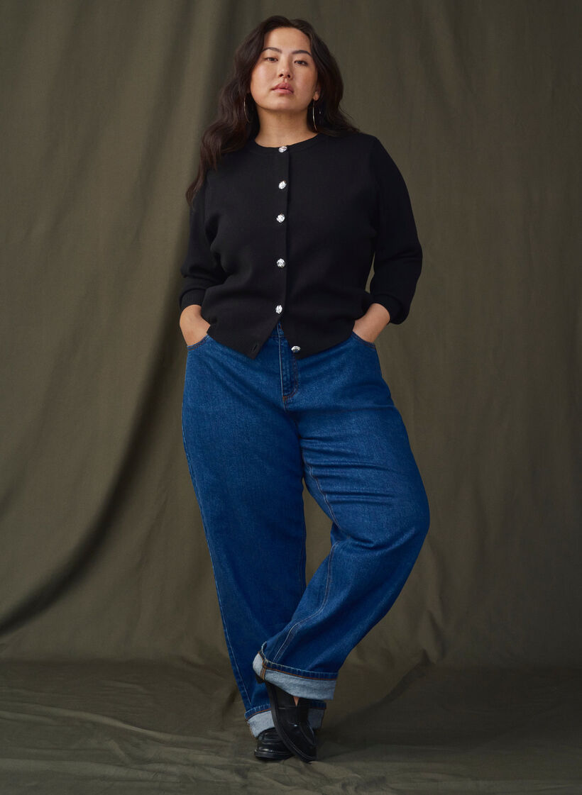 Knitted cardigan with decorative buttons, Black, Image image number 0