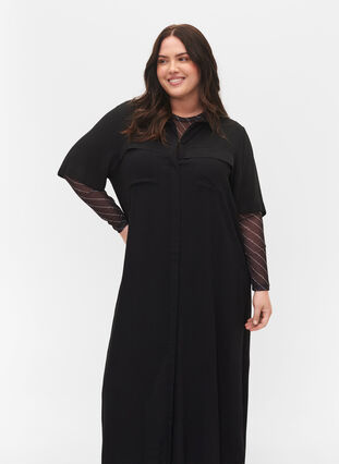 Short-sleeved shirt dress in viscose, Black, Model image number 2