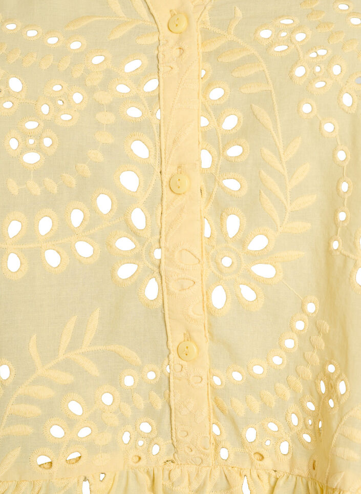 Sleeveless broderie anglaise blouse with ruffles, Yellow, Packshot image number 2