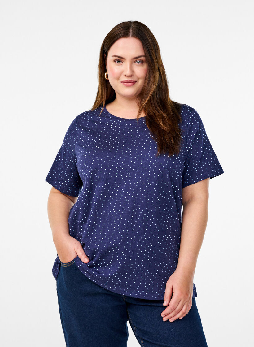 Organic cotton T-shirt with dots, Blue, Model image number 0