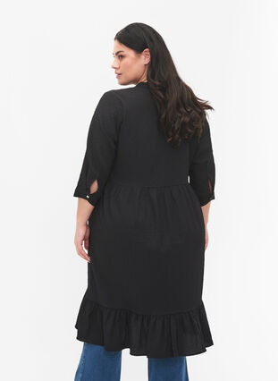  Plain midi dress with 3/4 sleeves, Black, Model image number 1