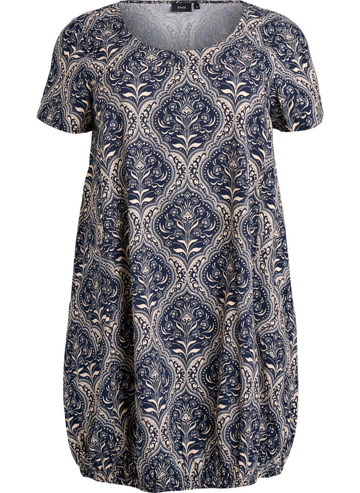 Short-sleeved, printed cotton dress, Blue, Packshot image number 0