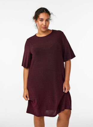 Short dress with a glitter pattern - Dark Bordeaux - Sz. 40-64 - Zizzifashion Short dress with a glitter pattern - Dark Bordeaux - Sz. 40-64 - Zizzifashion