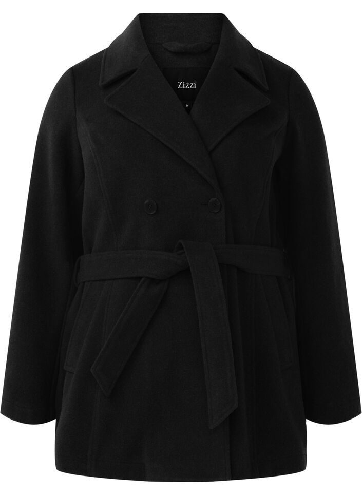 Short wool jacket with belt, Black, Packshot image number 0