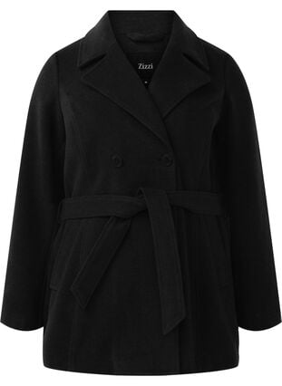 Short wool jacket with belt Black 40-64 Zizzifashion