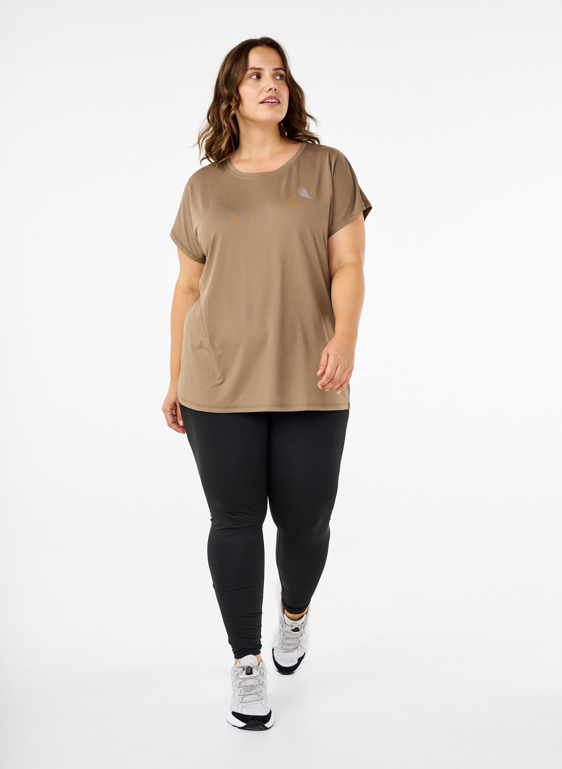 Zizzifashion Solid-coloured workout T-shirt, Beige, Model image number 1