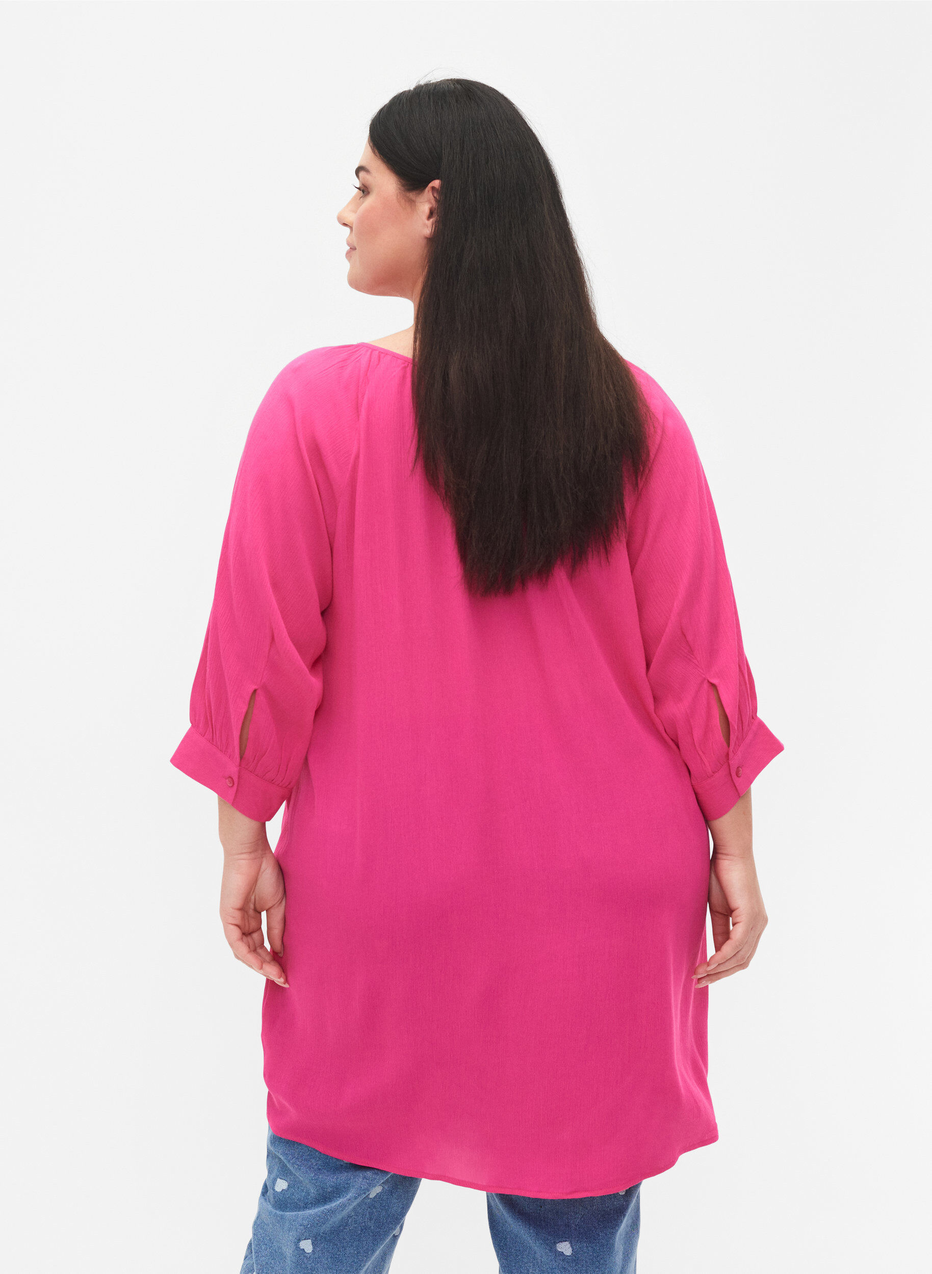 Zizzifashion Viscose tunic with 3/4 sleeves, Pink, Model image number 2