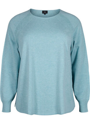Knitted blouse with Raglan sleeves, Reef Waters Mel., Packshot image number 0