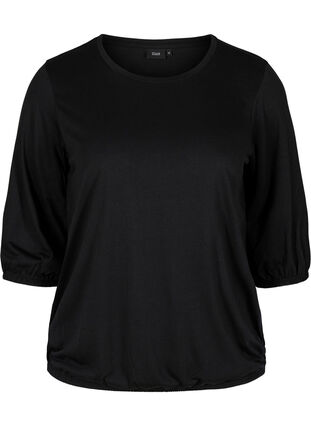 Plain blouse with 3/4 sleeves, Black, Packshot image number 0