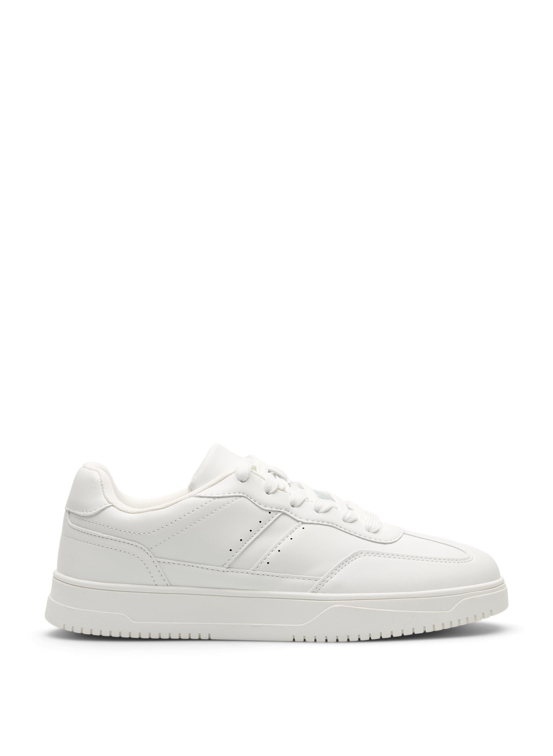 Zizzifashion Wide fit - Faux leather trainers with stitch detailing, White, Packshot image number 0