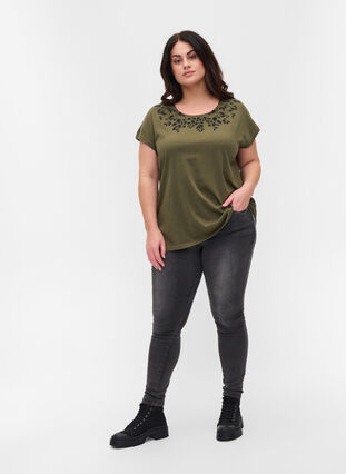 Cotton t-shirt with print details, Ivy Green Mel Leaf, Model image number 2