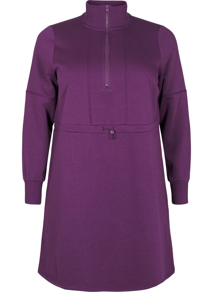 Short sweatshirt dress with a high neck and adjustable waist, Deep Purple, Packshot image number 0