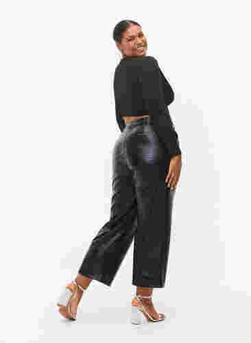 Imitation leather pants with width, Black, Model image number 1