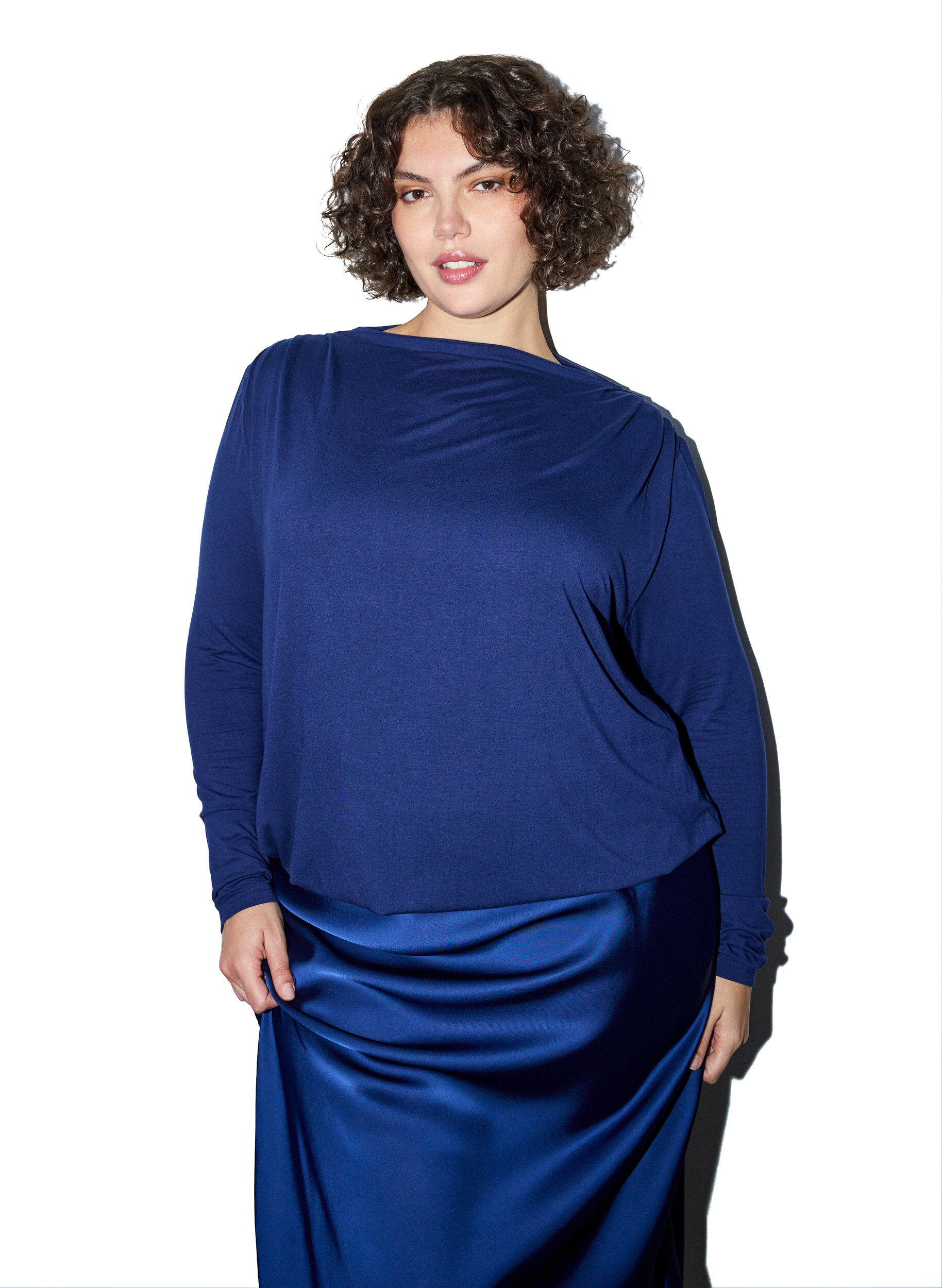 ZizzifashionBlouse with boat neck and balloon fit, Blue, Model image number 0