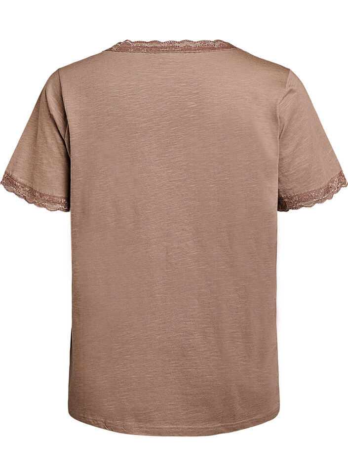 T-shirt with lace trim, Brown, Packshot image number 1