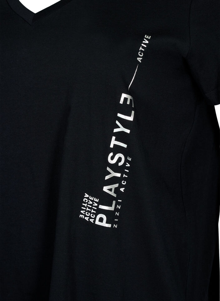 Cotton training t-shirt with a print, Black w. Playstyle, Packshot image number 2