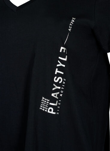 Cotton exercise t-shirt with print, Black w. Playstyle, Packshot image number 2