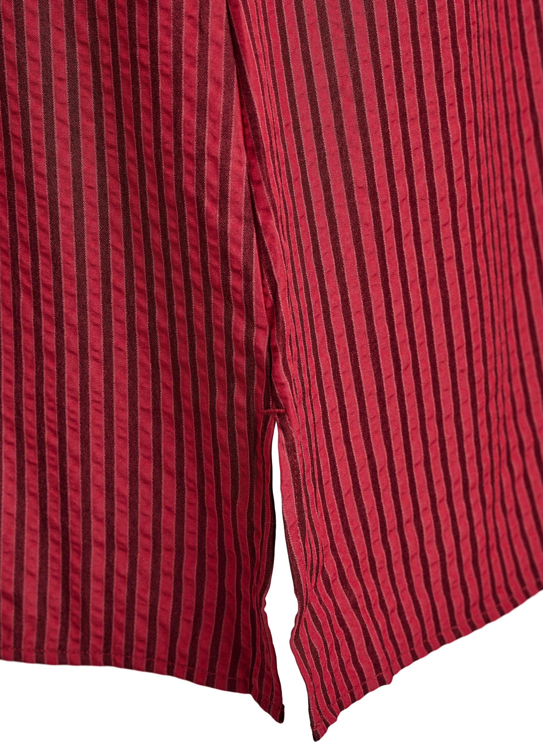 Zizzifashion Long striped shirt with button detail on the back, Red, Packshot image number 3
