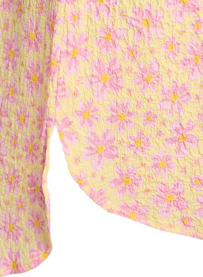 Short dress with a crinkled texture and short sleeves, Yellow, Packshot image number 3