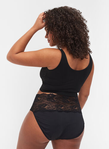 High-waisted knickers with lace trim in a 2-pack, Black, Model image number 1