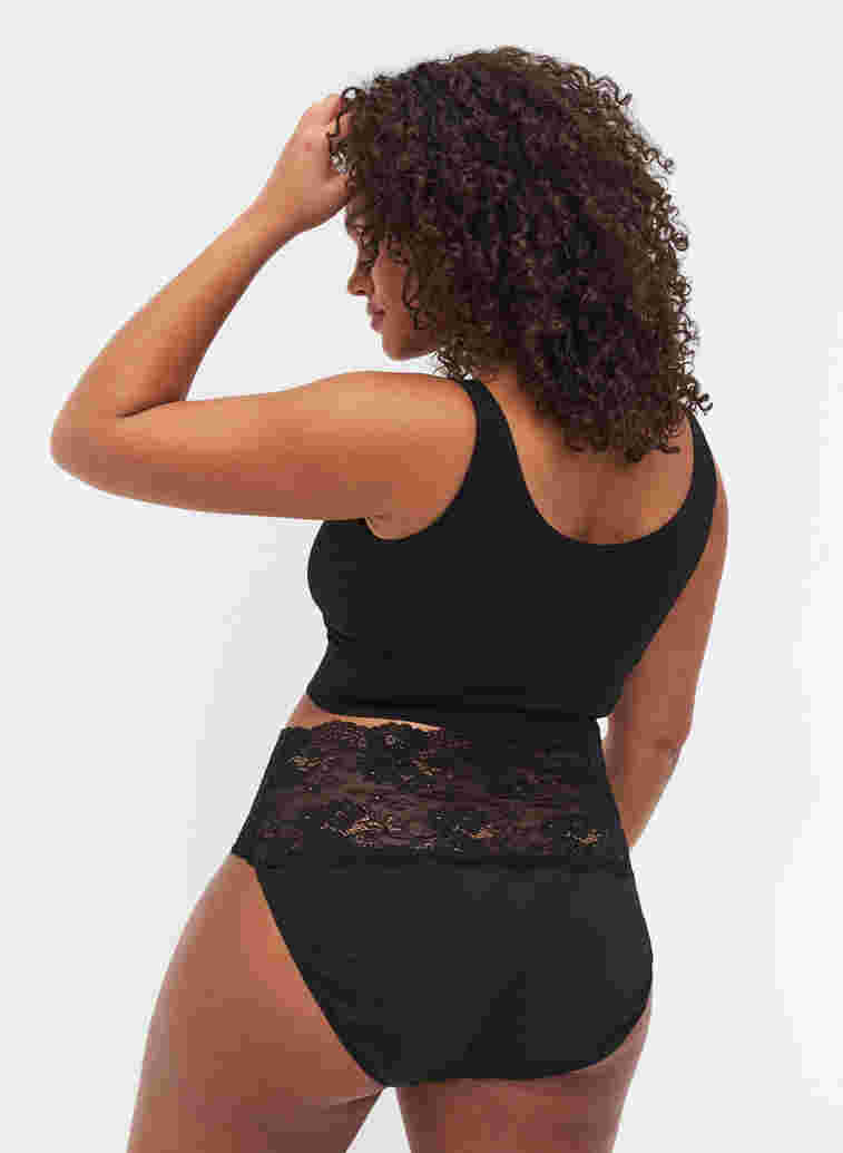High-waisted knickers with lace trim in a 2-pack, Black, Model image number 1
