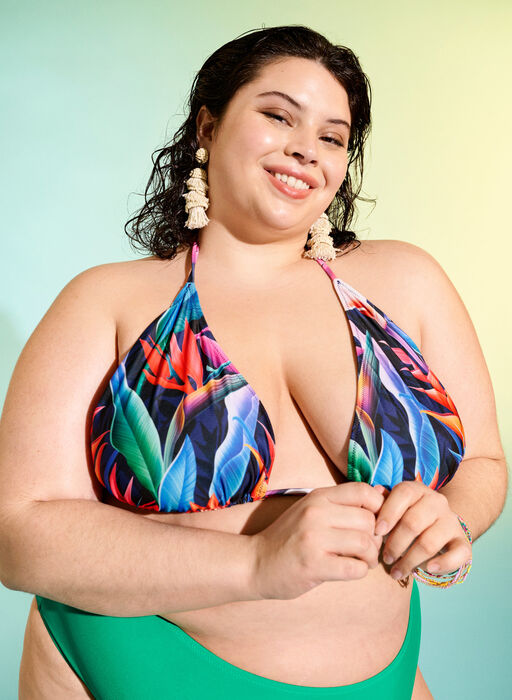 Triangle bikini bra with print, Bright Leaf, Image image number 0