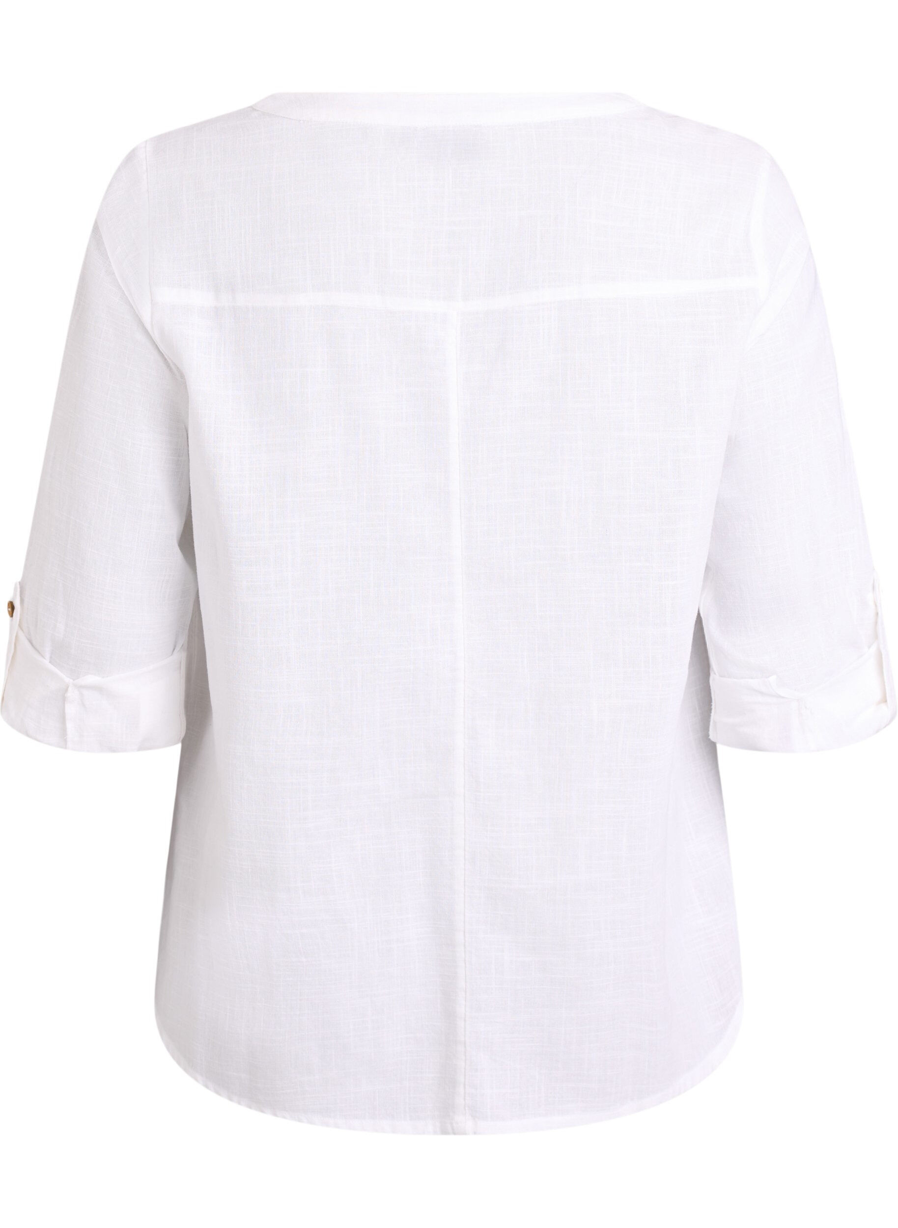 Zizzifashion Cotton shirt blouse with V-neck, White, Packshot image number 1