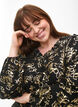 Long-sleeved blouse with frills and foil print, Black Foil AOP, Model image number 2