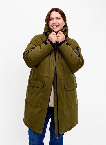 Functional winter jacket with hood and pockets, Winter Moss, Model image number 0
