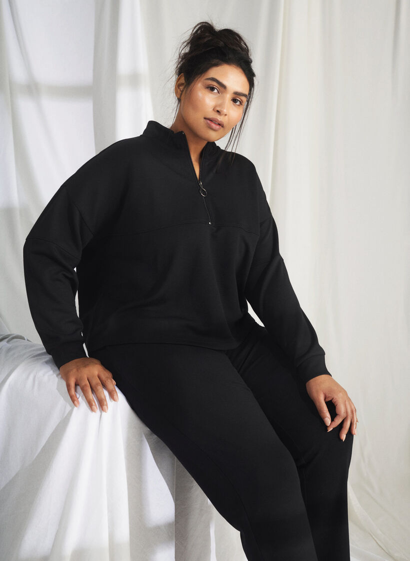 Sweatshirt in modal mix with high neck, Black, Image