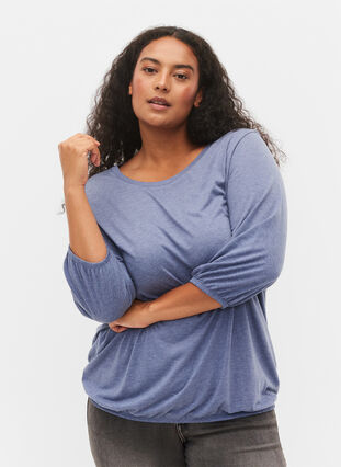 Plain blouse with 3/4 sleeves, Deep Cobalt Mel. , Model image number 0