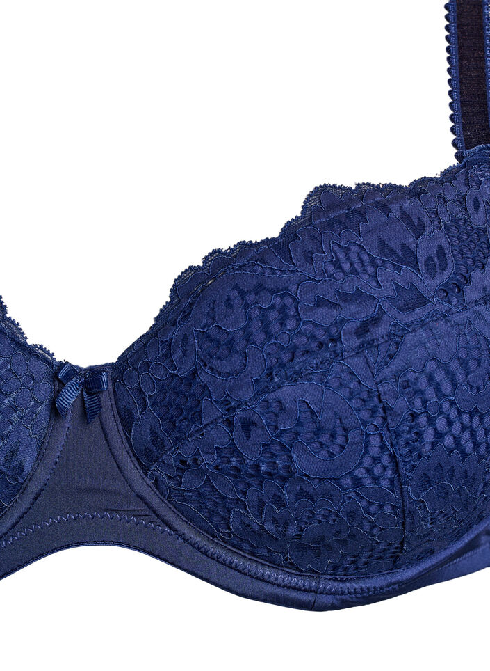 Padded bra in microfibre with lace, Blue, Packshot image number 2