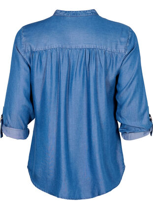 Shirt with 3/4 sleeves and round neckline, Medium Blue Denim, Packshot image number 1