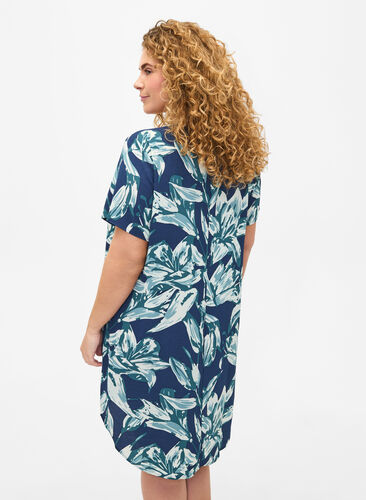 Dress with print and short sleeves, Navy B.Big FlowerAOP, Model image number 1