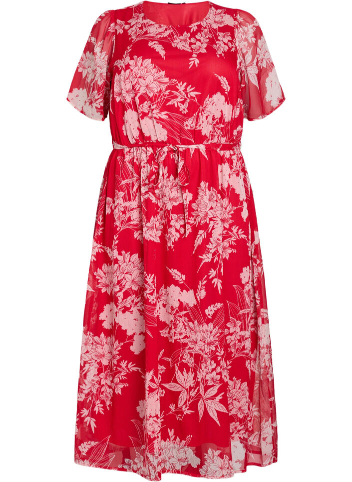 Long chiffon dress with floral print, Red Flower AOP, Packshot image number 0