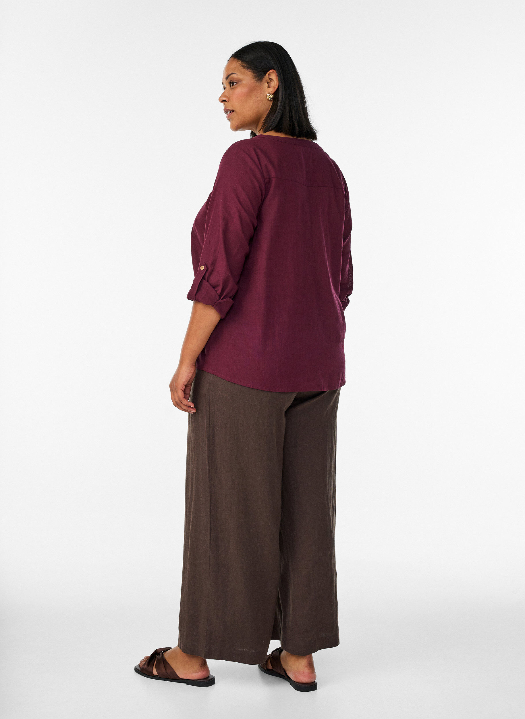 ZizzifashionWide-leg linen and viscose trousers, Brown, Model image number 1