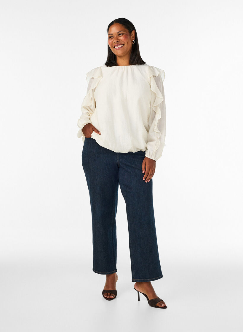 Blouse with ruffles and balloon shape, Vanilla, Model image number 1