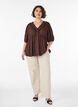 Viscose blouse with a dotted texture and V-neck, Brown, Model image number 1