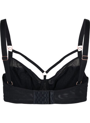 Patterned bra with mesh and thong, Black, Packshot image number 1