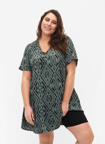 FLASH - Tunic with v neck and print, Balsam Graphic, Model image number 0